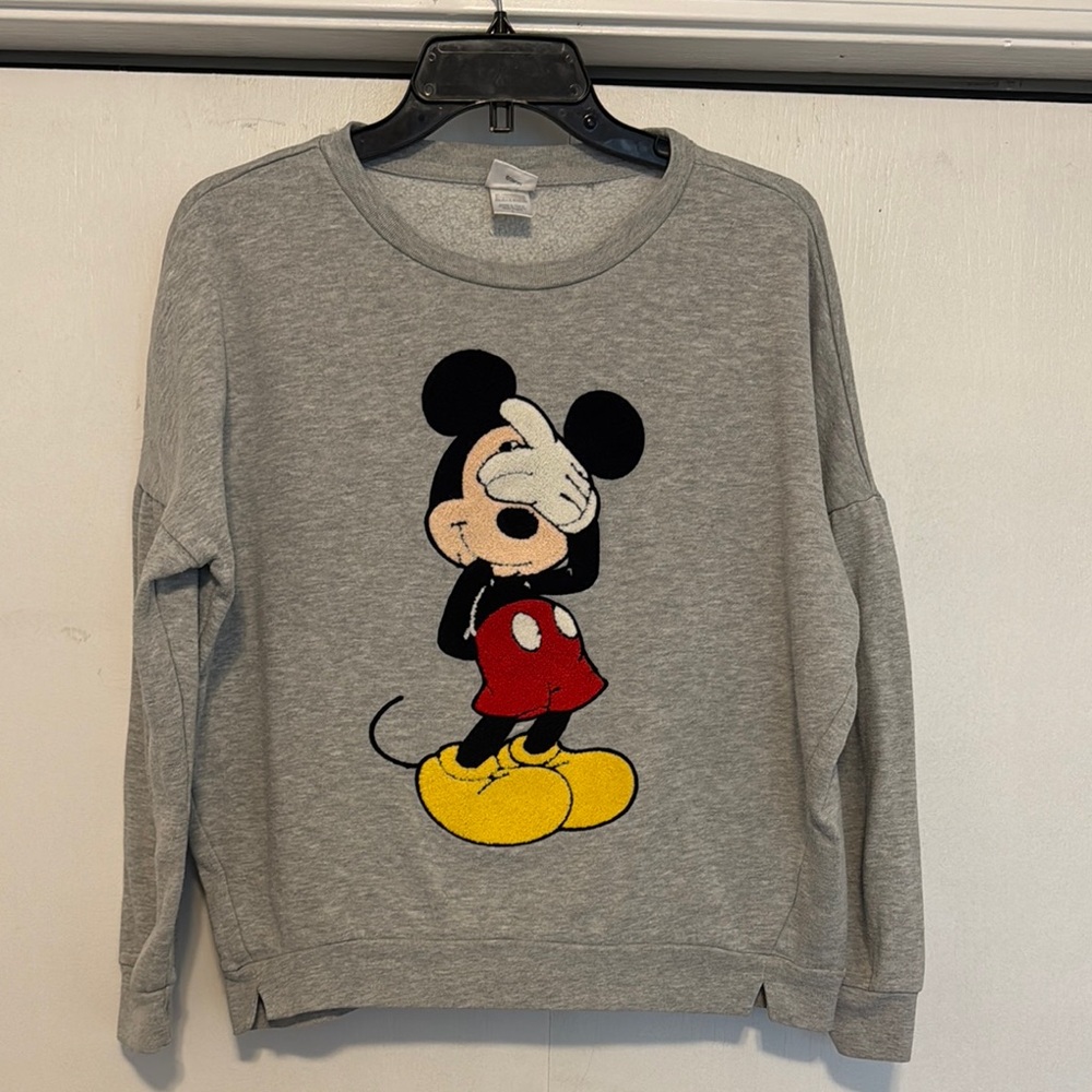 Disney Gray Embroidered Mickey Mouse Sweatshirt